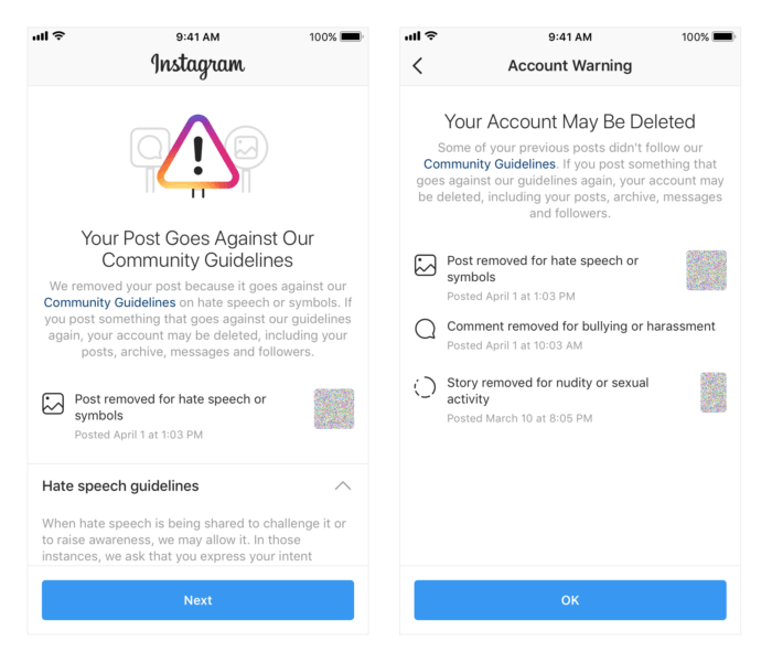Instagram будет уведомлять пользователей о возможном удалении аккаунта за нарушение правил соцсети (фото 1)