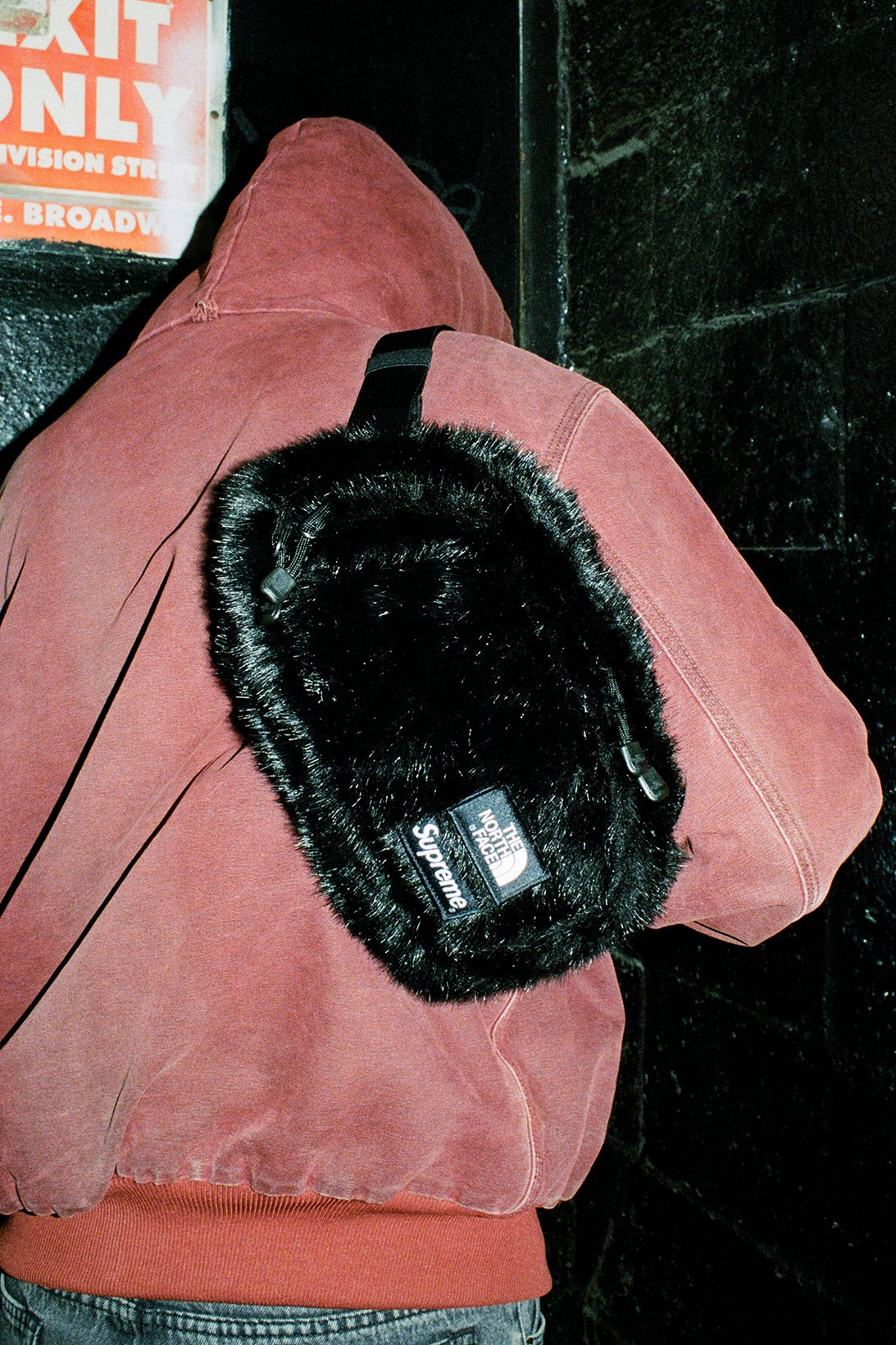 supreme the north face faux fur backpack red