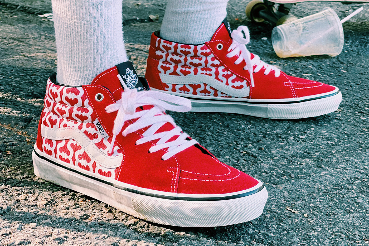 vans red slip on checkerboard