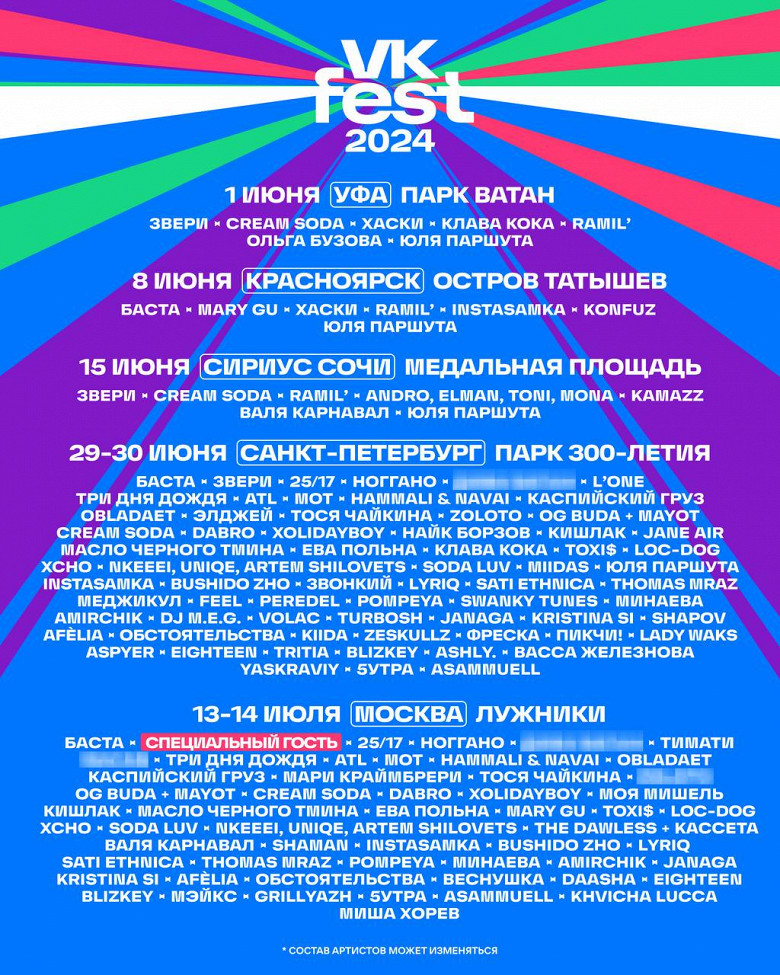 Zoloto, Тося Чайкина и Хаски: VK Fest объявил программу фестиваля в пяти городах (фото 1)