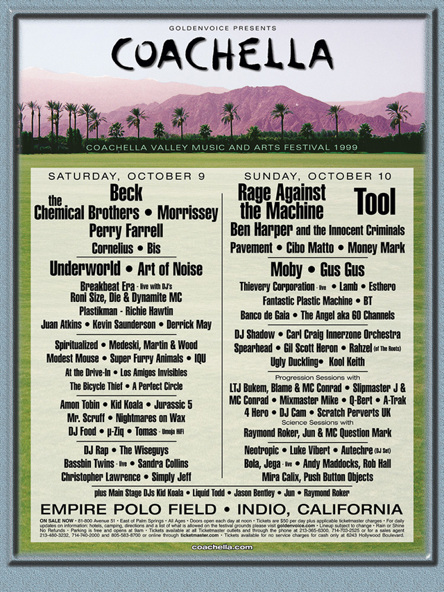 Афиша фестиваля Coachella, 1999-й год