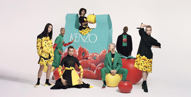 Модели позируют на фоне гигантских овощей в новой кампании Kenzo