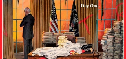 Time поместил на обложку иллюстрацию первого дня Джо Байдена в должности президента США