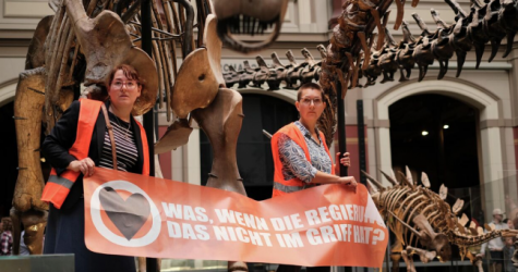 Экоактивистки приклеили себя к скелету динозавра в берлинском Музее естествознания