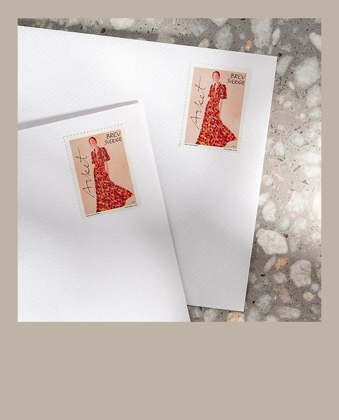 Платье Arket появилось на скандинавских почтовых марках