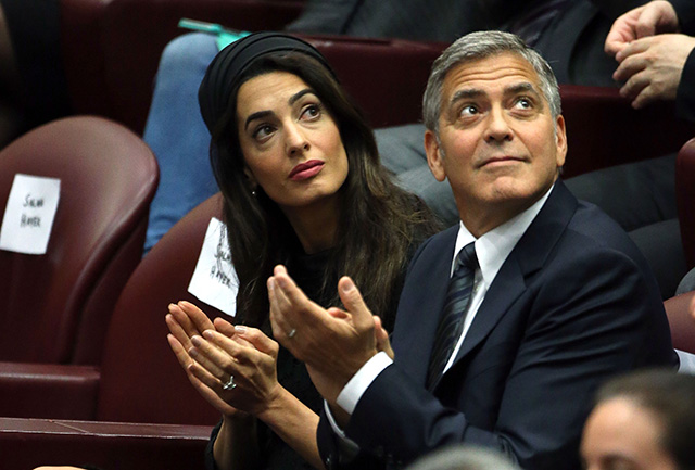 Джордж Клуни, Амаль Аламуддин, Сальма Хайек и Ричард Гир на семинаре папы Франциска