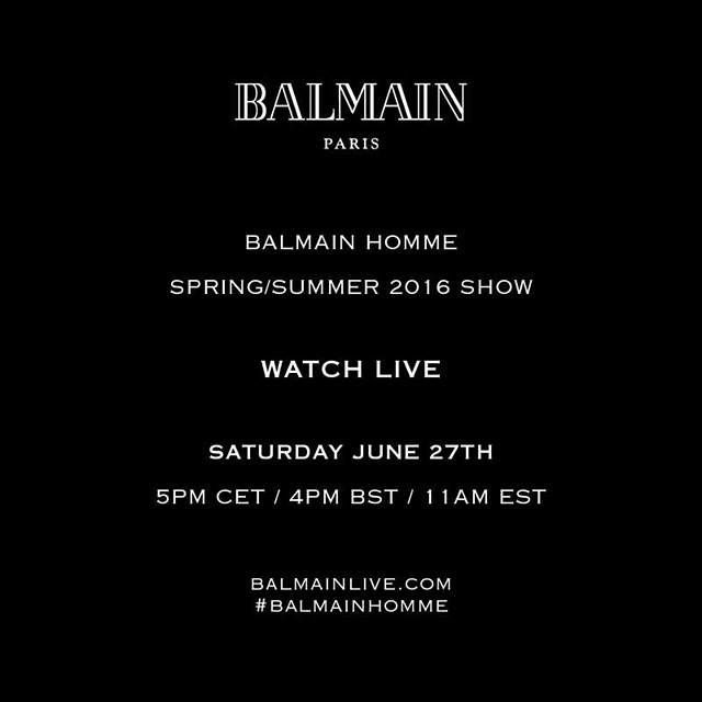 Прямая трансляция показа Balmain Homme, весна-лето 2016
