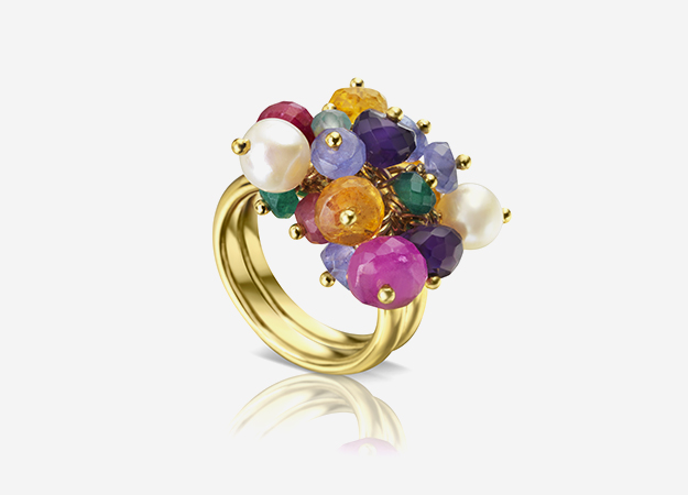 Позолоченное кольцо с культивированным жемчугом и драгоценными камнями из коллекции Eloise, tous.ru