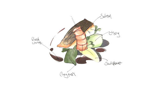 Филе лосося с раковыми шейками и цветной капустой