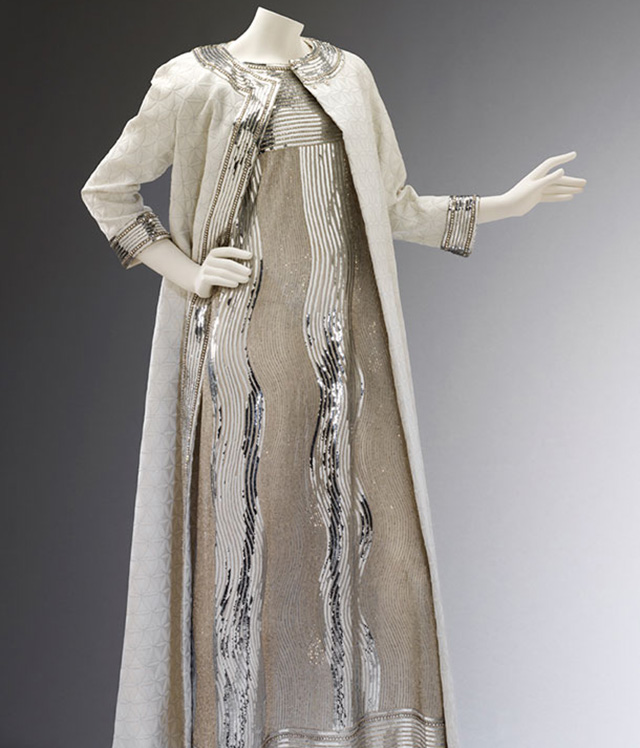 Вечернее платье с вышивкой и пальто по эскизам Милы Шон, 1966