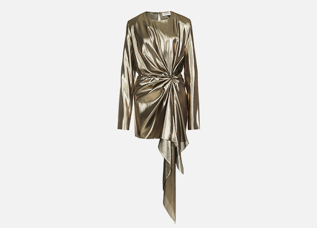 Платье Saint Laurent<p><a target=\"_blank\" href=\"https://www.tsum.ru/catalog/platya-2503/mini_plate_s_metallizirovannoy_otdelkoy_i_drapirovkoy-5154099-color-zolotoy.html\">ЦУМ</a></p>