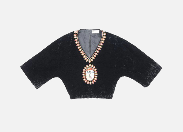 Блузка, Gucci<p><a target=\"_blank\" href=\"https://www.1stdibs.com/fashion/clothing/blouses/gucci-c1970s-black-crushed-velvet-bead-embellished-bohemian-cropped-blouse-rare/id-v_2781253/?utm_content=control\">1stdibs.com</a></p>