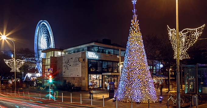 В Будапеште установили новогоднюю елку из поленьев